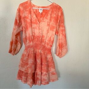 Aerie Rock N Ruffle Tie Dye Mini Dress Women size S Coral Tiered Boho